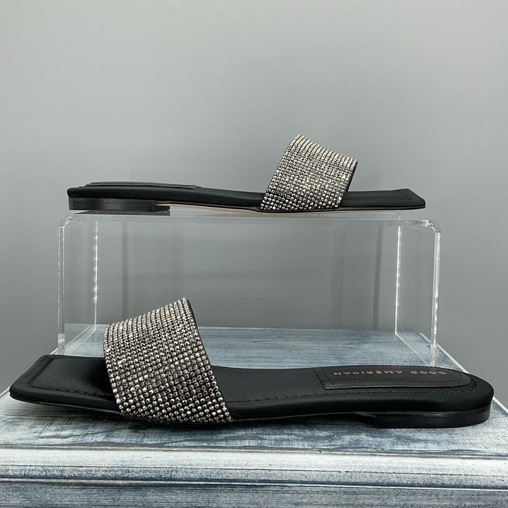 NEW Good American Women’s Crystal Crush Standout Slide Black Size 7.5 - Picture 2 of 10